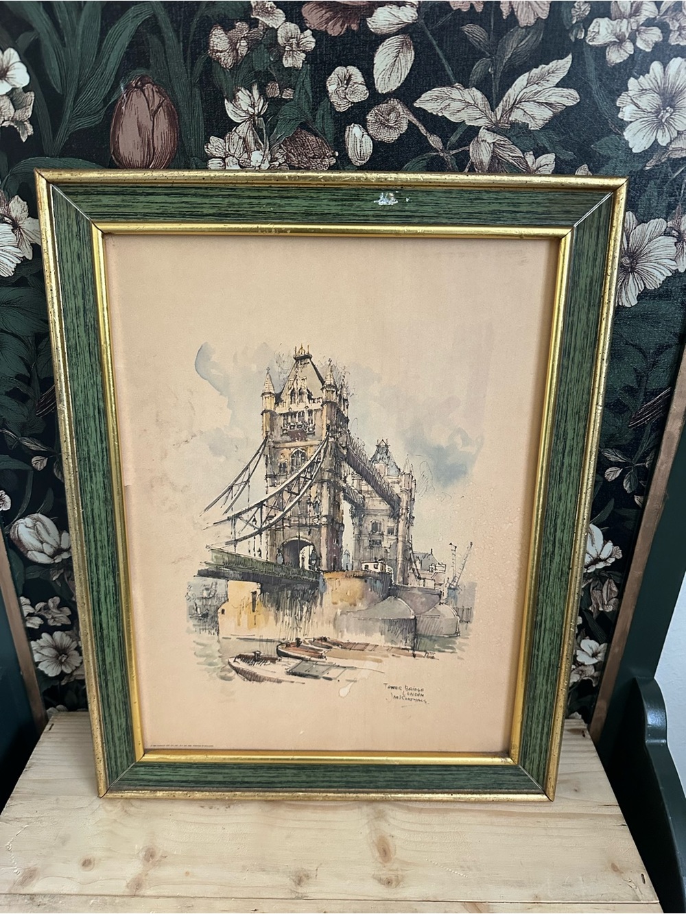 Vintage 1965 Tower Bridge London  Watercolor Art Print by Jan Korthals Framed